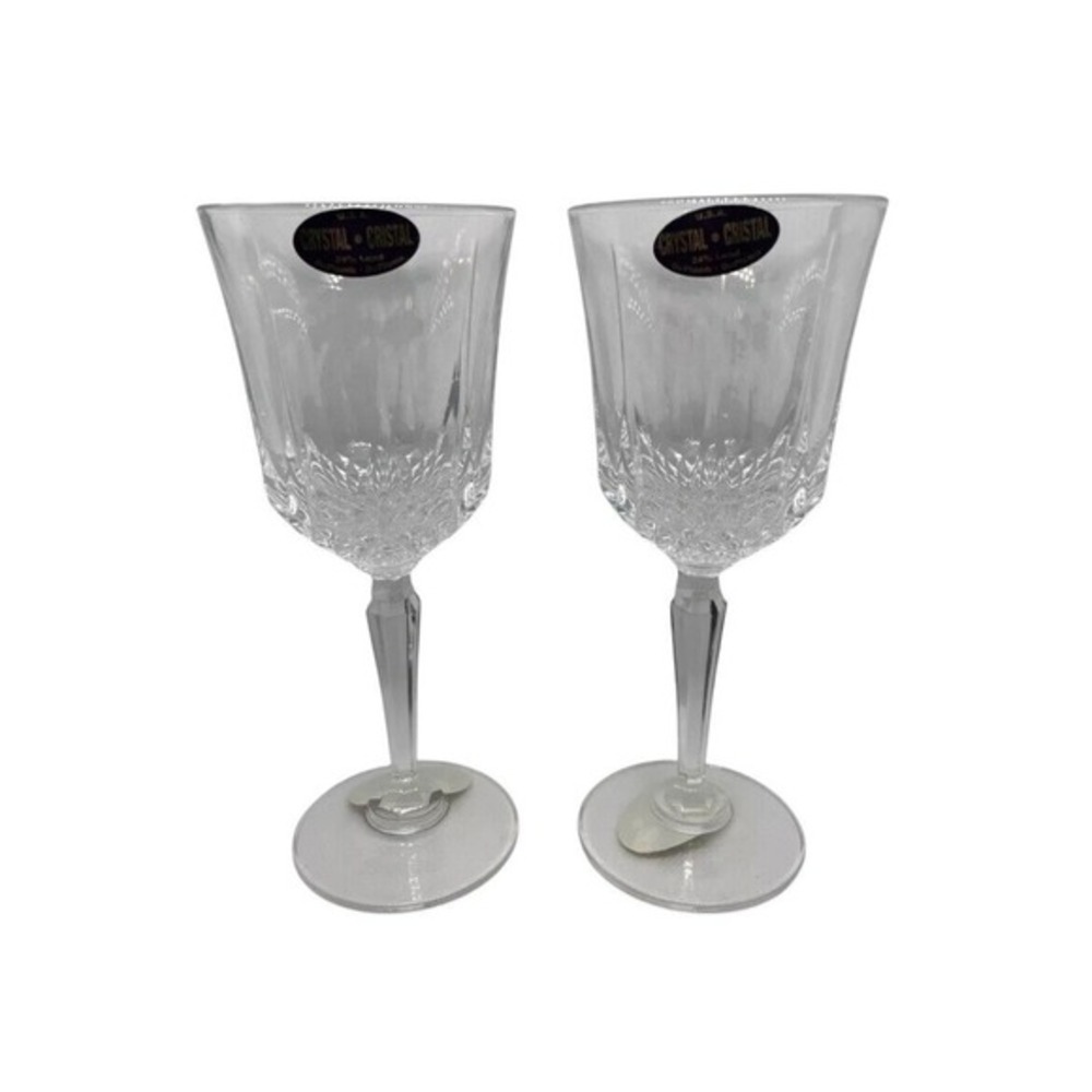 Elegant DePlomb USA 24% Cut Lead Crystal Wine Champagne Stemmed Glasses Set of 2